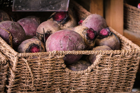 Basket of beetroot vegetable in a market