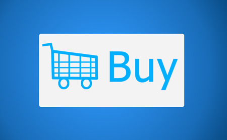 white Shopping cart and Buy sign on a blue background conceptual of making a purchase during online shopping and e-commerceの写真素材