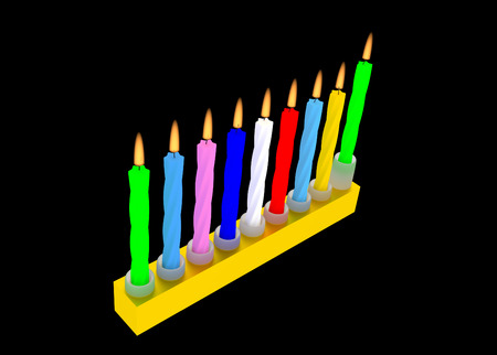 illustration of Jewish Menorah with colorful Hanuka candlesの写真素材