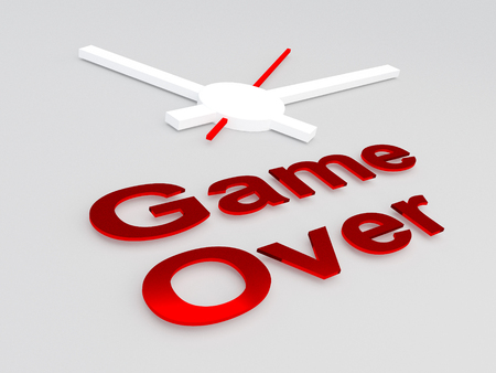 3D illustration of "Game Over" title with a clock as a backgroundの写真素材