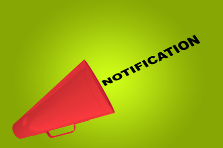 3D illustration of "NOTIFICATION" title flowing from a loudspeakerの写真素材