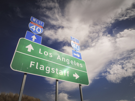Road signs in a remote place in the US where the famous 66 route used to beの写真素材