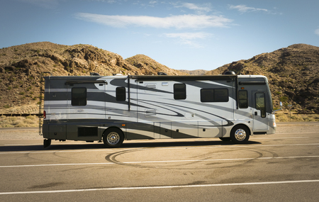 ARIZONA - OCTOBER 31, 2017: Self-propelled recreational vehicle parking in the desert.   RV offers...