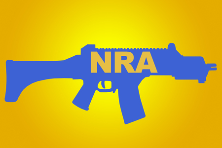 NRA sign concept illustration with blue rifle figure on yellow background