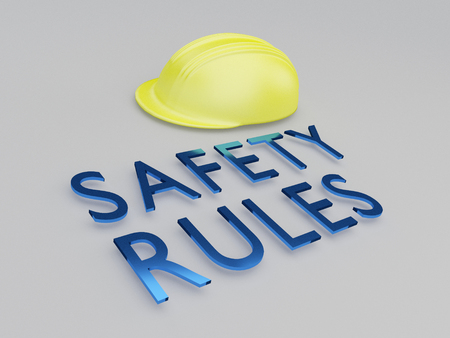 3D illustration of SAFETY RULES title under a safety helmetの写真素材