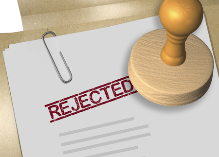 3D illustration of REJECTET stamp title on business document or contractの写真素材