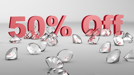 3D render illustration of 50 precent off promotional conceptの写真素材