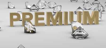 3D render illustreation of Premium Golden Title between diamonds