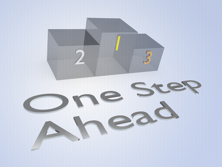 3D illustration of One Step Ahead title with a podium as a backgroundの写真素材