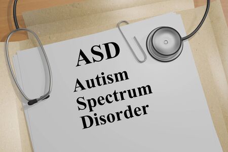 3D illustration of ASD - Autism Spectrum Disorder title on a medical documentの写真素材