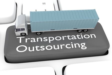 3D illustration of computer keyboard with the script Transportation Outsourcing on a gray button,...