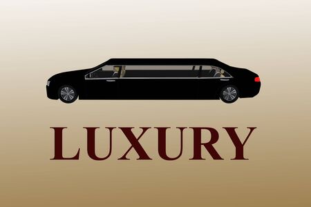 3D illustration of LUXURY title under a black limousine, with pale brown gradient background.の写真素材