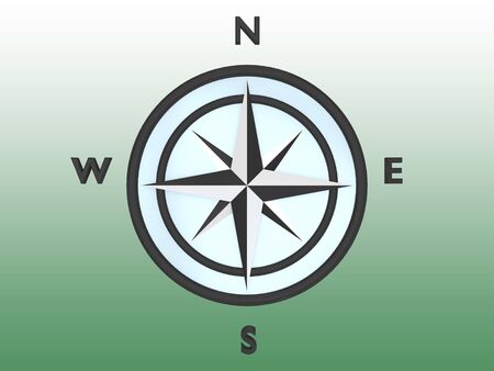 3D illustration of a compass, isolated over green gradient.の写真素材