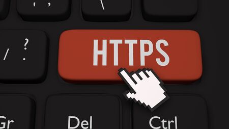 3D render illustration of HTTPS keyboard key that stands for Hypertext Transfer Protocol Secure