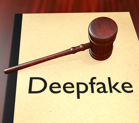 3D illustration of a judge gavel and Deepfake title on legal bookletの写真素材