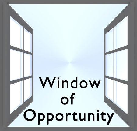 3D illustration of an open window with the script Window of Opportunity