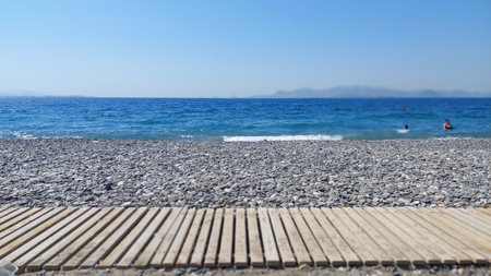 Psalidi Beach in Kos, a serene seaside vacation spot. Summertime.の写真素材