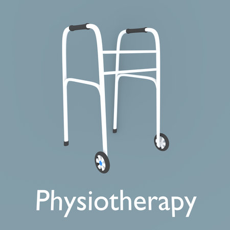 3D illustration of a walker, titled Physiotherapy.の写真素材