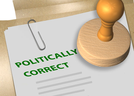 3D illustration of POLITICALLY CORRECT stamp title on a documentの写真素材