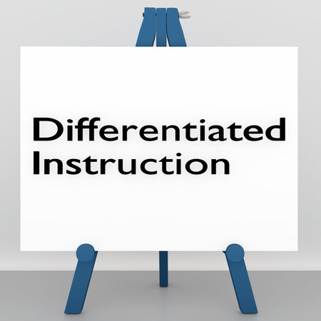 3D illustration of a tripod, displaying the script Differentiated Instruction.の写真素材