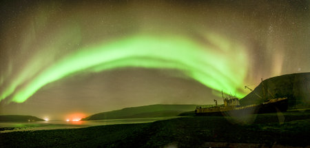 Northern lights, Aurora borealis, Faroe Islands, Denmark.の写真素材