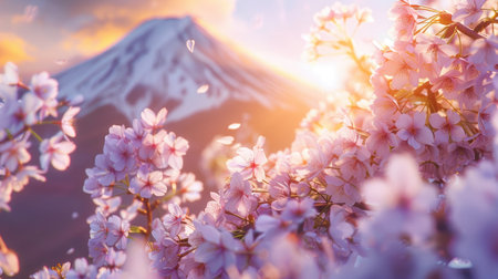Cherry blossoms and Mount Fuji at Kawaguchiko, Japanの素材