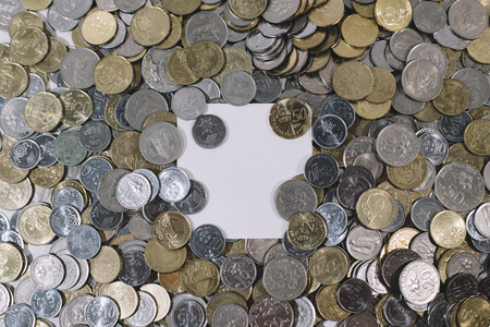 group of coins with blank sticky note.financial concept and business concept.Malaysia currencyの写真素材