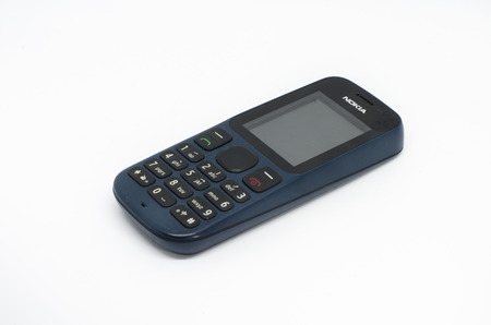 Selangor,Malaysia. - November 9th 2017 : Nokia old cellphone isolated on a white background.NOKIA, is a Finnish multinational communications, information technology and consumer electronics companyのeditorial素材