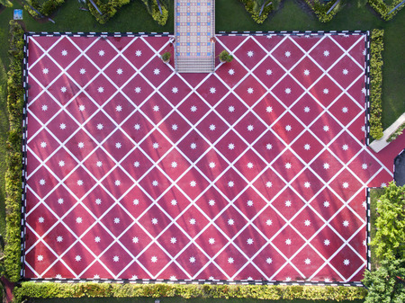 aerial - top down view of a square with simetrical design at selangor state memorial monument park in Shah Alam,Selangor,Malaysiaの写真素材