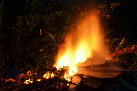 flames of fire in dark background.membakar sampah sarap pada waktu senjaの写真素材