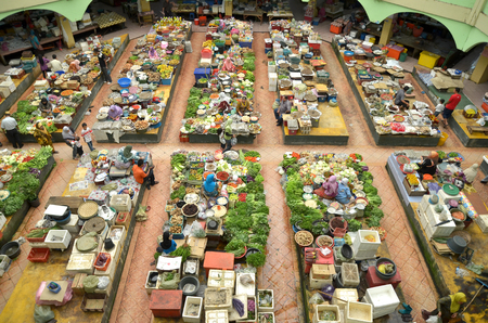 Kota Bharu,Kelantan,Malaysia - December 12th 2012 : seller and the interior environment Pasar besar siti khadijah fresh market located in Kota Bharu, Kelantan, Malaysiaのeditorial素材