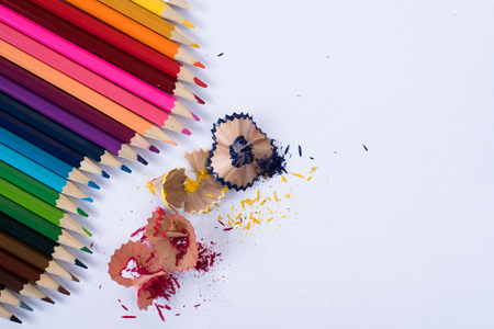 Colored pencils isolated on white background. group of colored pencil arrangementの写真素材