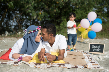 happy family having a lovely picnic. family conceptの写真素材