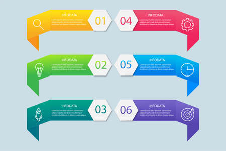 Vector Infographic thin line design with icons and 6 options or steps. Infographics for business concept. Can be used for presentations banner, workflow layout, process diagram, flow chart, info graphのイラスト素材