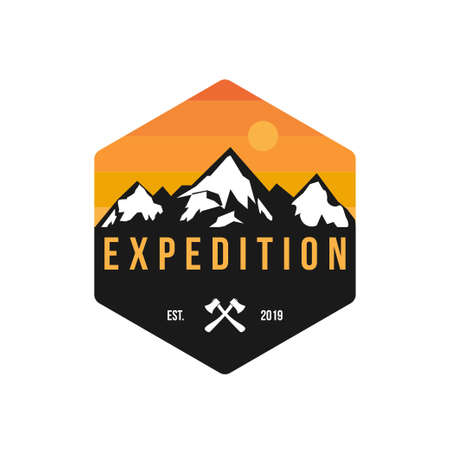Badge Mountain logo design inspiration, Mountain illustration, outdoor adventure .のイラスト素材