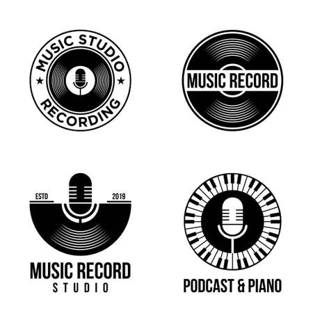 Vinyl disk record music logo vector icon illustration designのイラスト素材