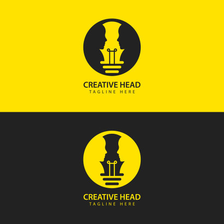 human head light bulb logo vector smart idea icon face to face vectorのイラスト素材