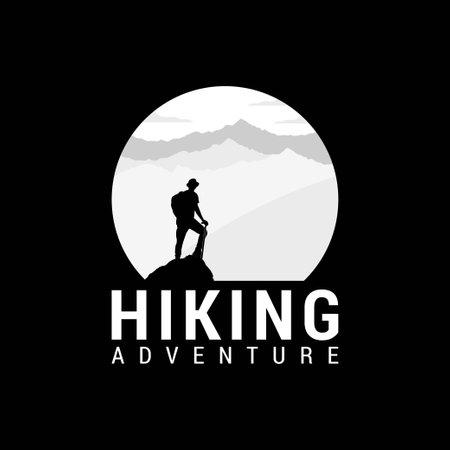 Mountain logo, camping and hiking emblem design, adventure lifeのイラスト素材