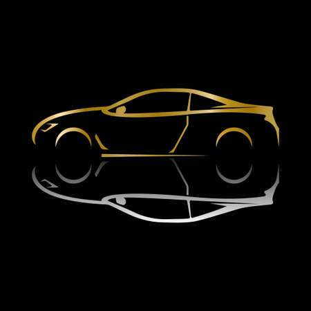 Automotive car logo design with concept sports vehicle icon silhouette on black background. Vector illustration.のイラスト素材