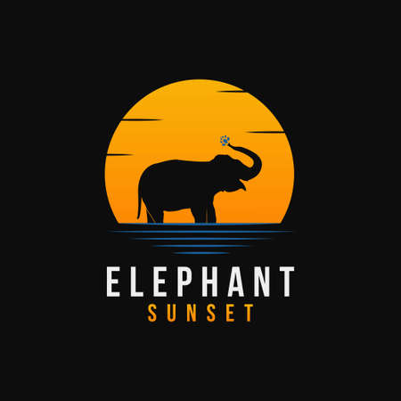 wildlife elephant Silhouette Sunset logo templateのイラスト素材