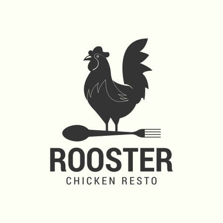 Rooster with spoon and fork logo vector in isolated white backgroundのイラスト素材