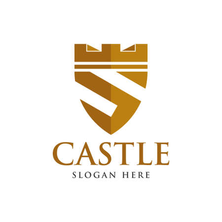 gold shield with castle and initial S logo - Vector logo templateのイラスト素材