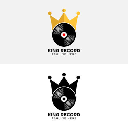 Crown vinyl music record vintage king logo design icon vector inspirationのイラスト素材