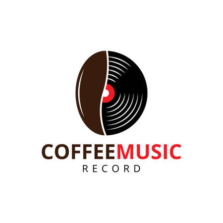 Coffee music record logo design template with coffee beans and gramophone record. Vector illustration.のイラスト素材