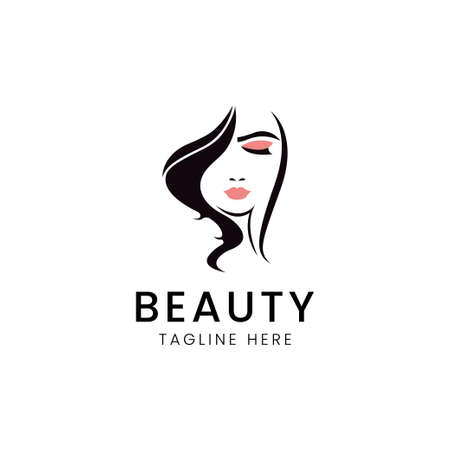 illustration of women long hair style icon, logo women face on white background, vectorのイラスト素材