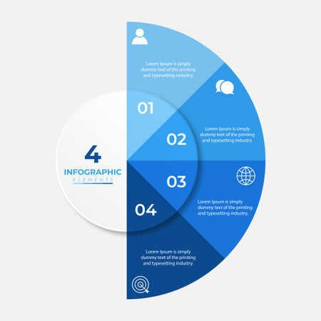Circle chart infographic template with 4 options for presentationsのイラスト素材