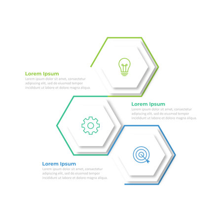 hexagonal style three steps business infographic templateのイラスト素材