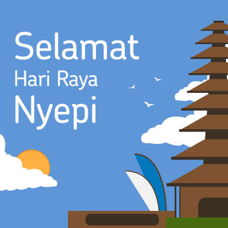 Selamat hari raya Nyepi. Translation: Happy Day Of Silence Nyepi. Suitable for Feed social media, greeting card, poster and banner.のイラスト素材