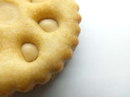 Peanut butter on biscuit sandwich with Macro Photography