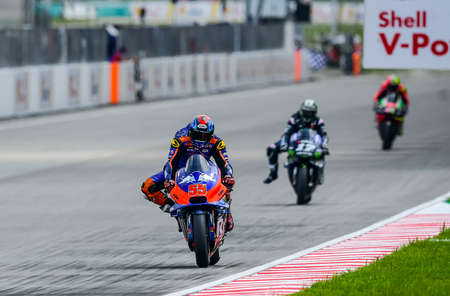 SEPANG, MALAYSIA - NOVEMBER 03, 2019 : Hafizh Syahrin of Red Bull KTM Tech 3 Team (55) during the Malaysia Motorcycle Grand Prix (MotoGP) at Sepang International Circuit (SIC).のeditorial素材